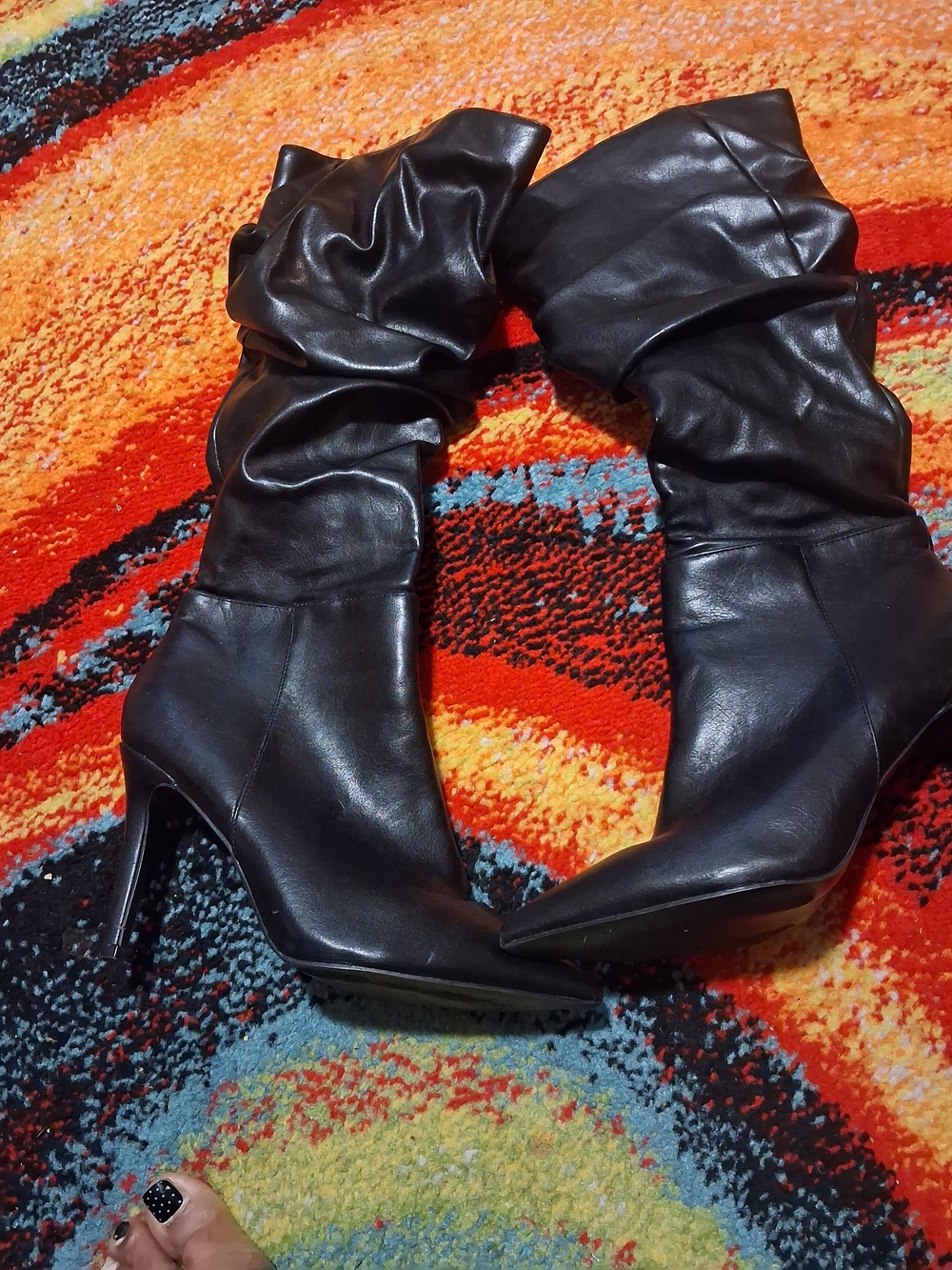 Black Slouchy High-Heel Women's Boots Size 10